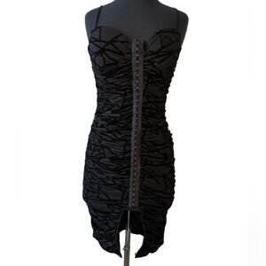 Fiestar Hook & Eye Corset Bodycon Velvet Detail Dress Black Whimsigoth Sz M & L